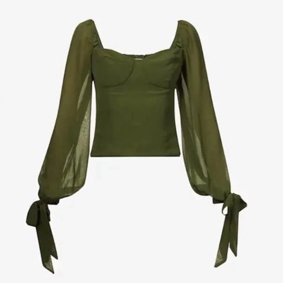 Reformation Sawtelle Sweetheart Neckline Blouse in Fern Size 10 - Picture 1 of 9